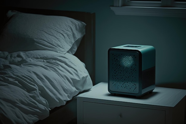 Air purifier in bedroom providing a peaceful nights sleep