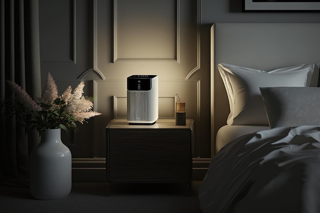 Air purifier in bedroom providing a peaceful nights sleep