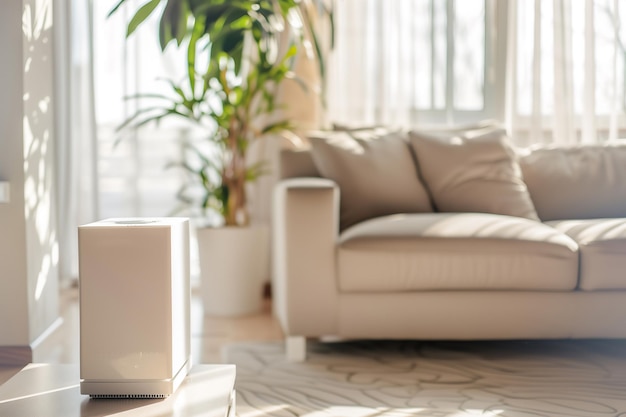 Photo air purifier machine in livingroom generative ai