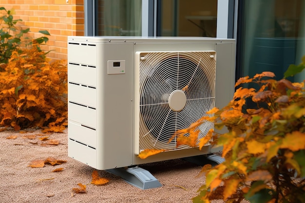 Air source heat pump installed in residential building Generative AI