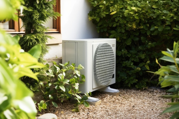 Air source heat pump installed in residential building Generative AI