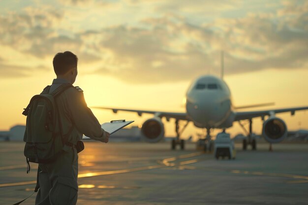 Air traffic control ground crew clipboard next to airplane