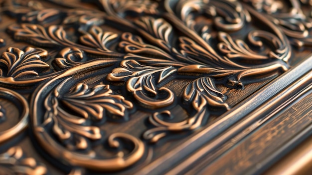 An air vent made of gleaming bronze with intricate floral designs etched along the edges adding a