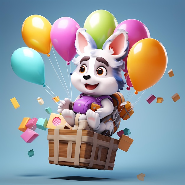 Airborne Paws A ZBrush Adventure with a Kawaii Husky and a Parachute of Gifts