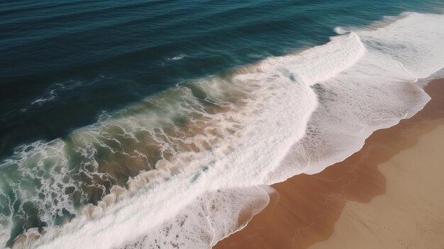 Airborne see of sandy shoreline with waves and clear ocean water AI Generated