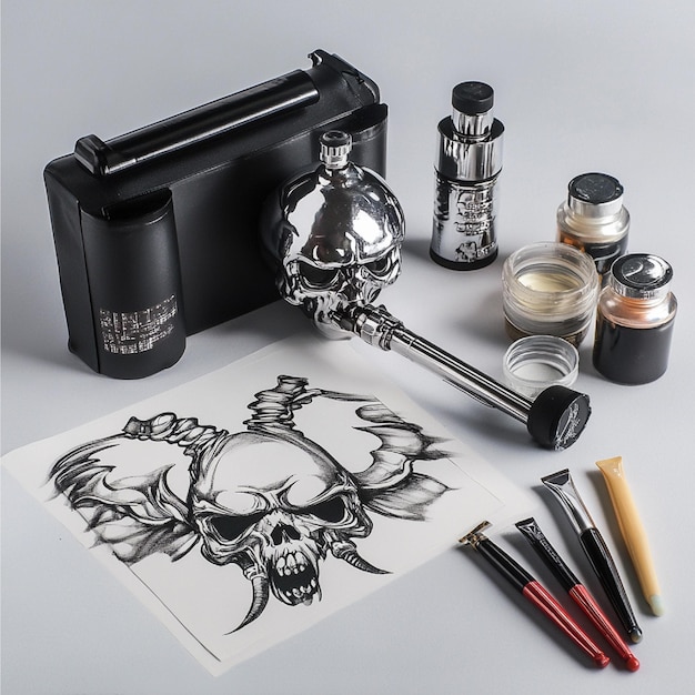 Photo airbrush kit with compressor and paint for detailed artwork