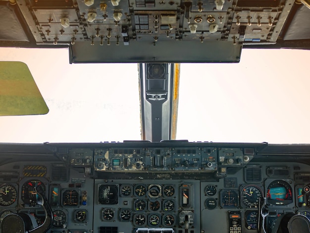 Aircraft flight control switch panel inside the cockpit