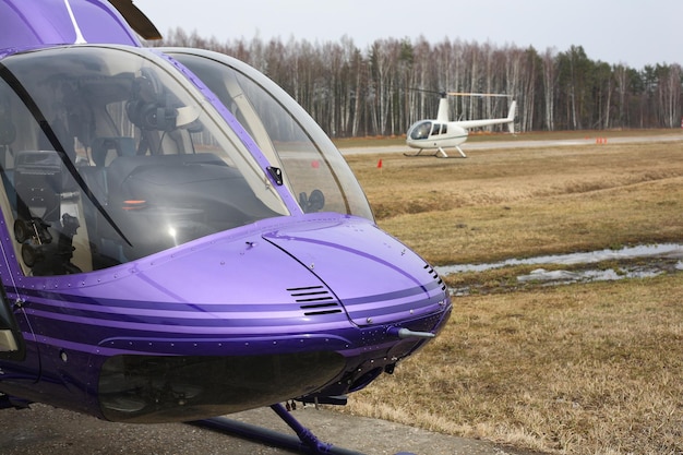 Aircraft Purple and small white helicopters