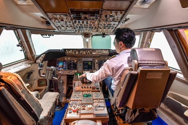 Airline pilot work in thecockpit