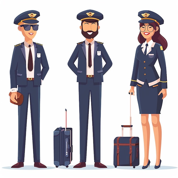 Photo airline staff aircrew cartoon image