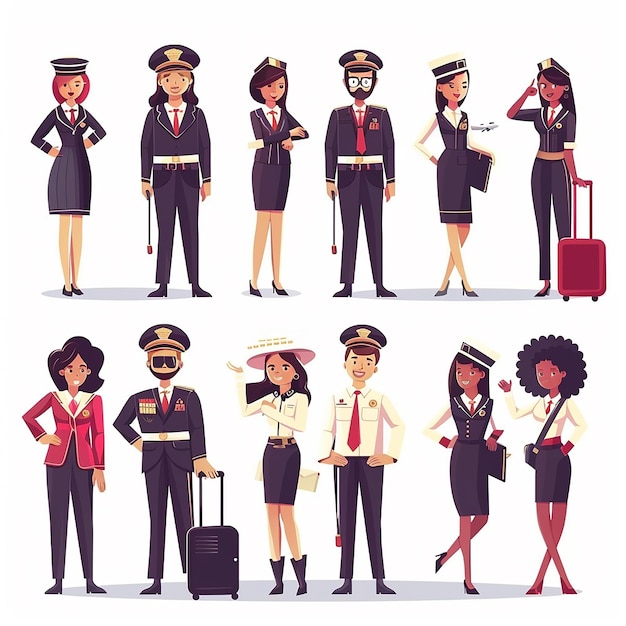 Photo airline staff aircrew cartoon image