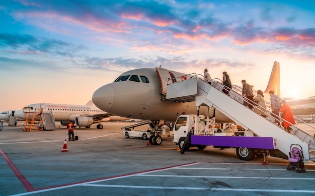 Airliner on airport runway and apron

