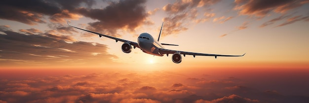 Airliner soars high in the sky The warm colors of the sky complement the sleek design of the airplane creating a breathtaking sight that inspires a sense of wonder and awe Generative AI