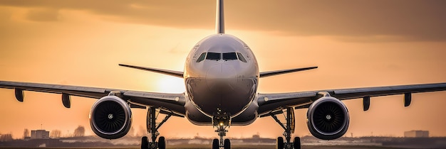 Airliner soars high in the sky The warm colors of the sky complement the sleek design of the airplane creating a breathtaking sight that inspires a sense of wonder and awe Generative AI