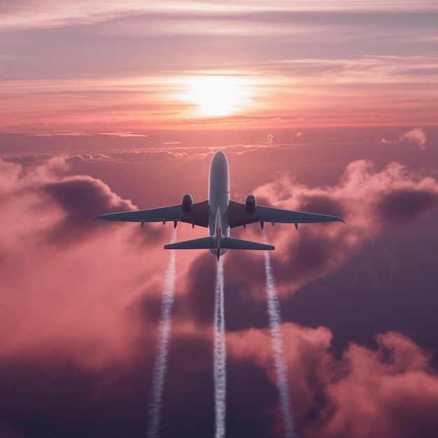 Airplane flying over beautiful sky by Generative AI image