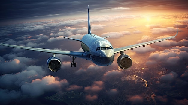 An airplane flying above the clouds