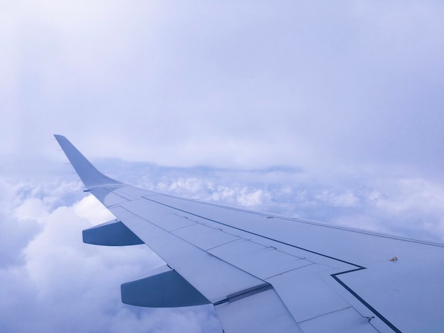 Airplane flying over cloudscape against sky