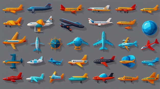 Airplane icons set Cartoon set of Airplane vector icons for web design