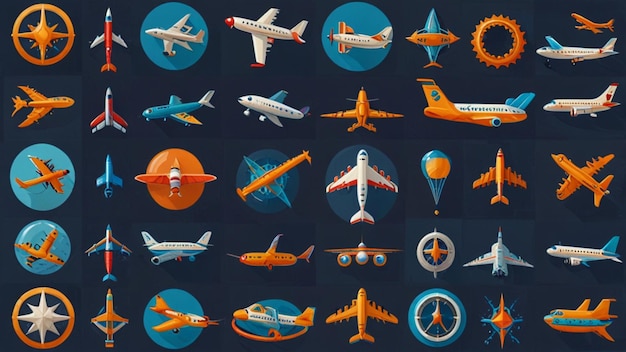 Airplane icons set Cartoon set of Airplane vector icons for web design