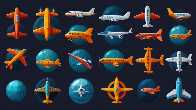 Airplane icons set Cartoon set of Airplane vector icons for web design