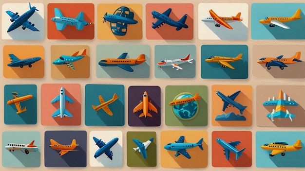 Photo airplane icons set cartoon set of airplane vector icons for web design