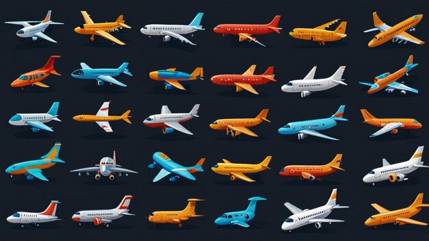 Airplane icons set Cartoon set of Airplane vector icons for web design