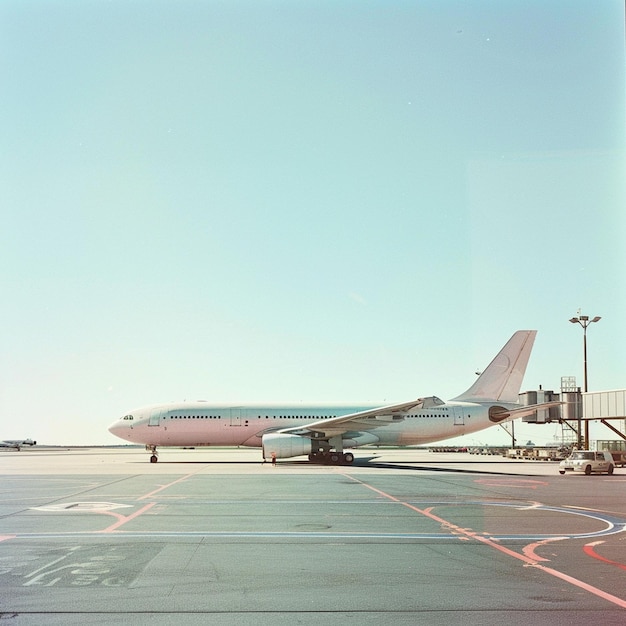 Photo the airplane is on the runway airplane travel agency background