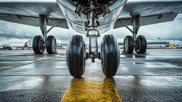 Photo airplane landing gear on runway