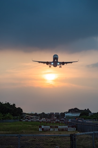 Airplane Landing in Taipei city, Taiwan.