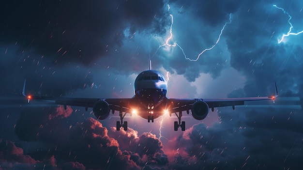 Airplane Navigating Through a Thunderstorm