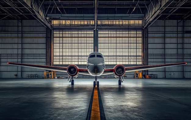 Photo airplane parked quietly in a remote hangar