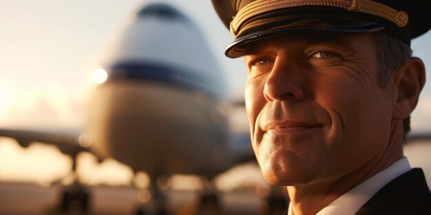 Photo airplane pilot closeup portrait generative ai