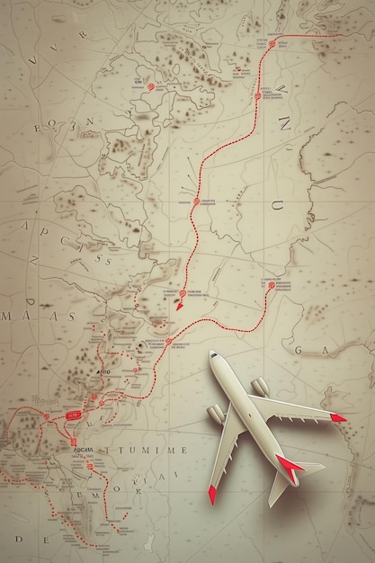 Photo airplane route plan planning travel routes