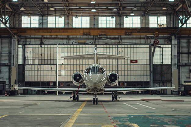 Photo airplane stationed in a hangar for maintenance and storage