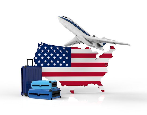 Airplane and suitcases for travel in us