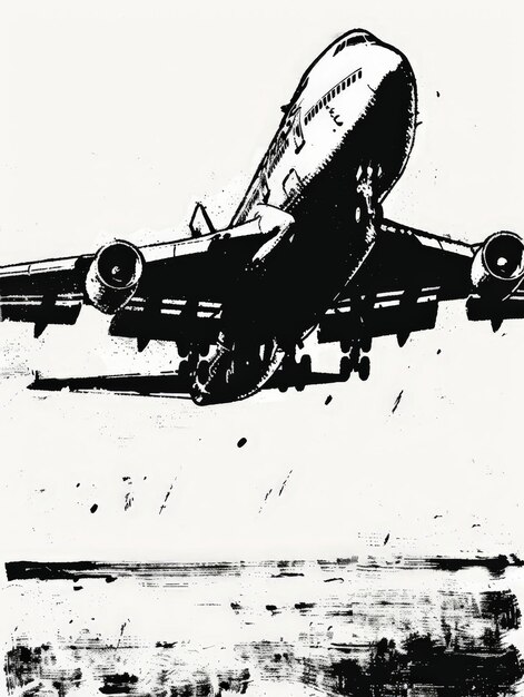 Airplane Taking Off in Black and White