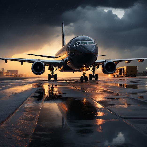 airplane in the track front view