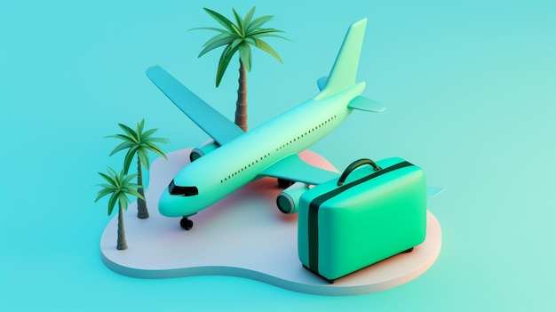 Photo airplane travelling bags and othe travellingrelated objects aigenerated 3d illustration