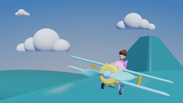 airplane with clouds and mountain background