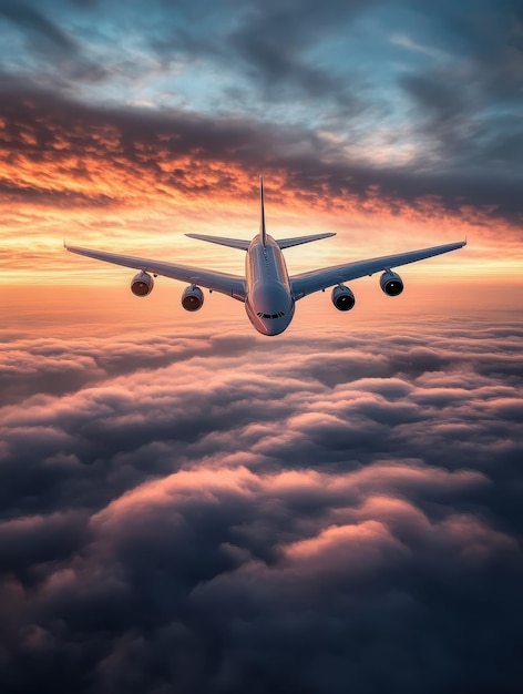 Photo airplanes soaring high above the clouds at sunrise