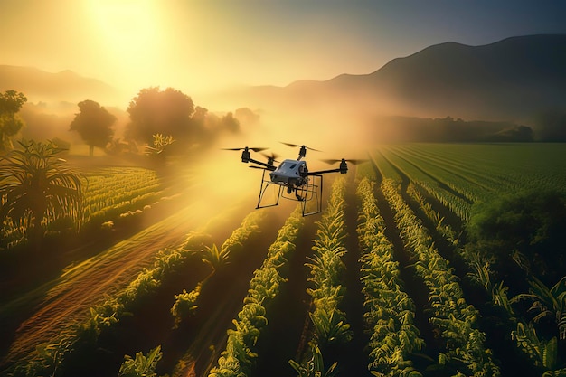 Airplanes spraying pesticides on farms AI technology generated image