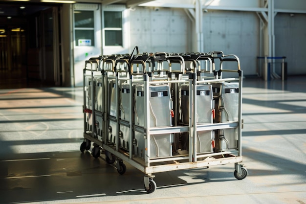 Photo airport baggage carts awaiting travelers