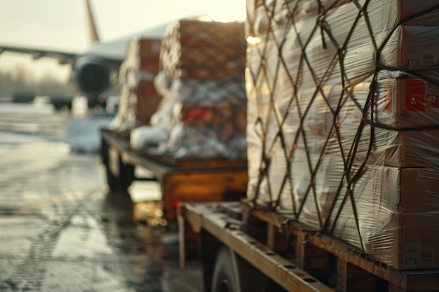 Photo at the airport cargo planes are loading and unloading goods