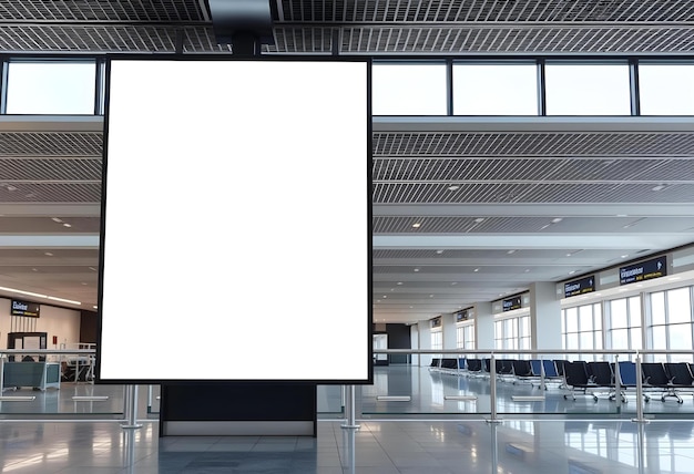 Photo airport hall billboard mock up with white screen alpha channel business concept empty frame