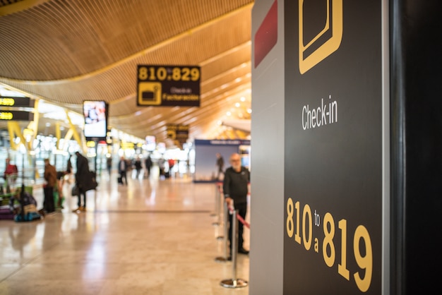 Airport inside terminal and check-in counter