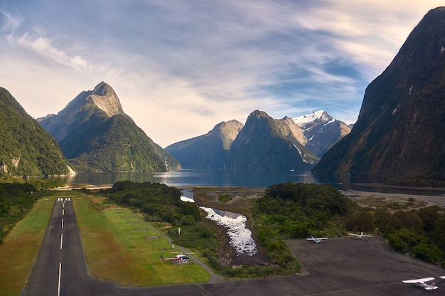 Airport runaway sitting besides the water on a spectacular fiord