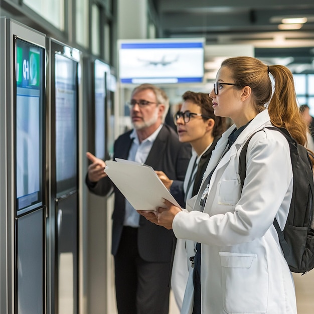 Photo an airport security training session with staff learning about threat detection and response