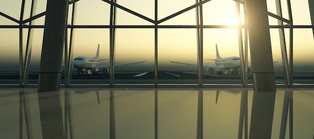 Airport at Sunset View from Airport Terminal Waiting Area