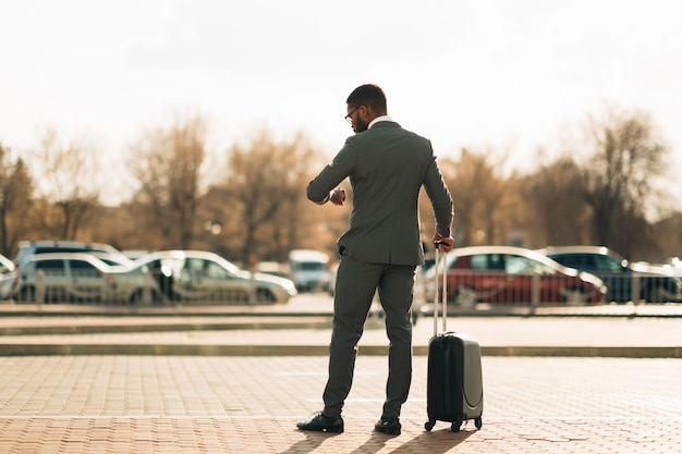 Airport Taxi Businessman Waiting For Taxi Car