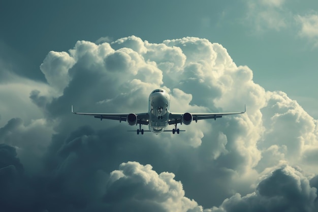 Airy Airplane flies clouds Generate Ai